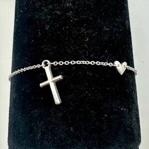 JAMES AVERY Sterling Silver Heart Cross Faith & Love Heart Line Bracelet: SMALL